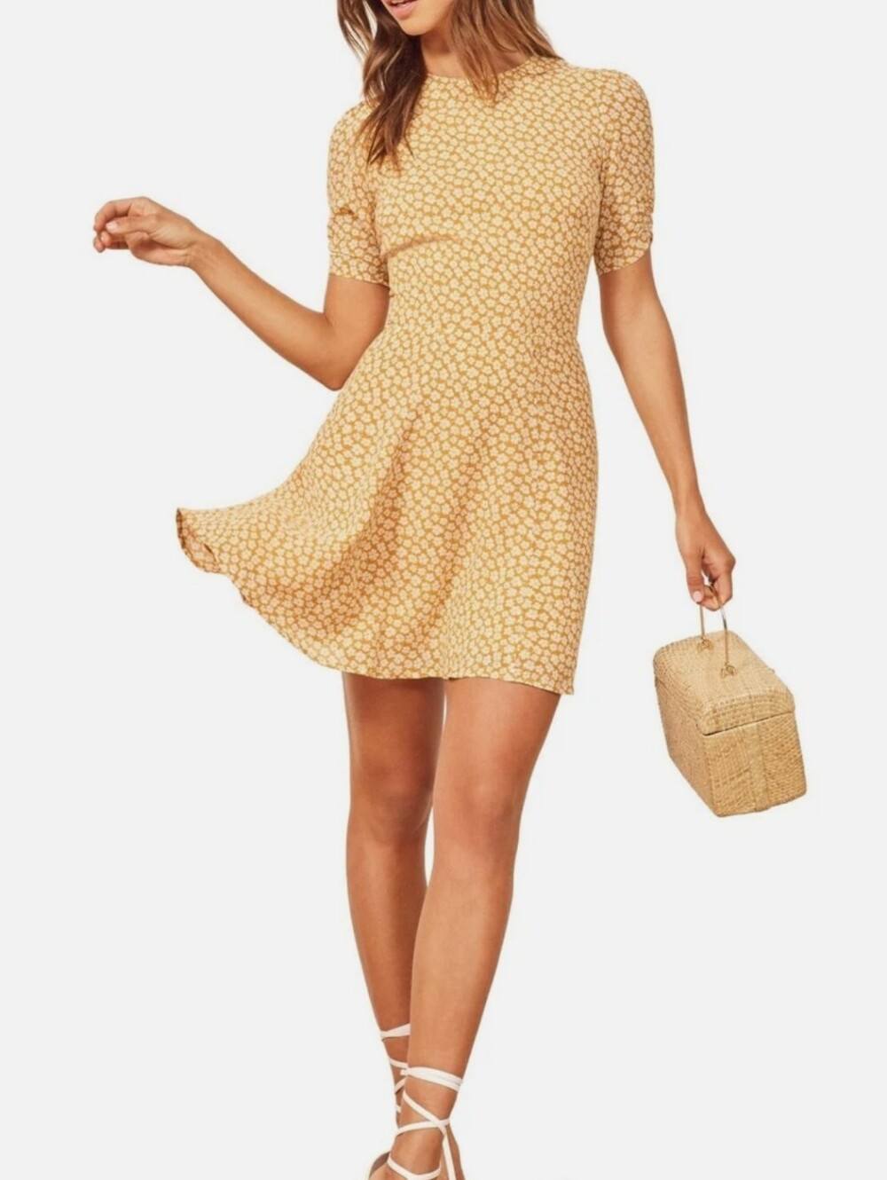 Reformation Gracie Ruched Sleeve Dress
